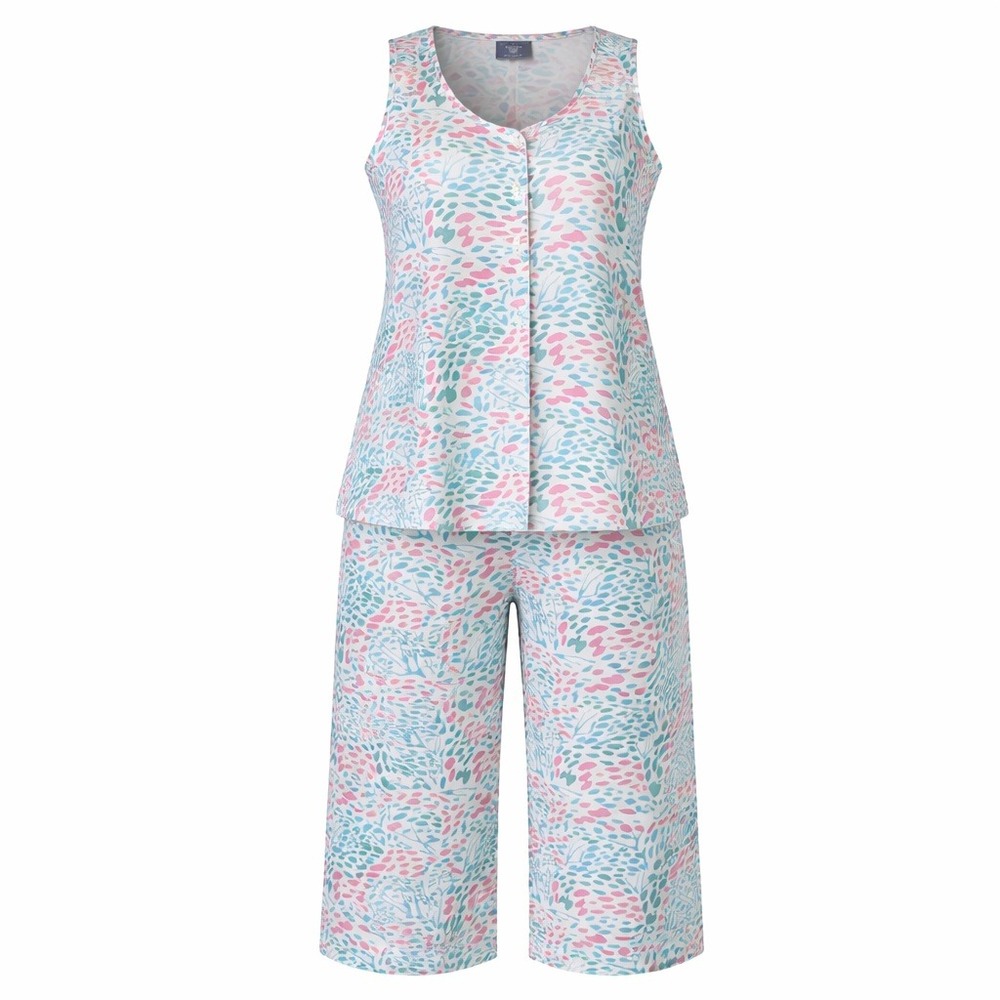 Pine Cone Hill Womens Cotton Pajama Set Pink Teal Abstract Leaf S Small